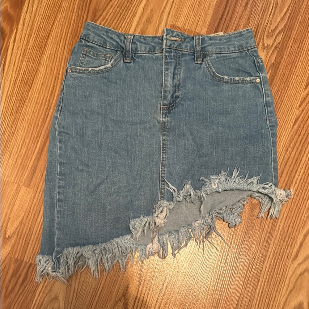 Asymmetrical Denim Frayed Skirt Size Small